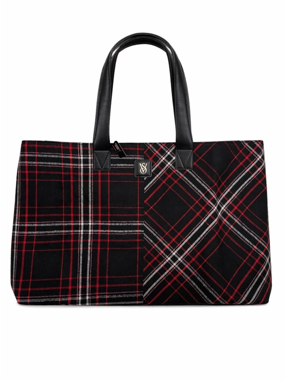 NWT Victoria’s Secret Black Red & Pink Plaid Large Tote Bag